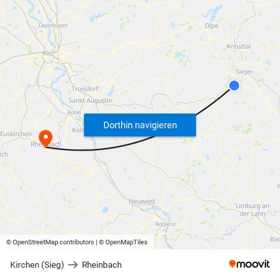 Kirchen (Sieg) to Rheinbach map