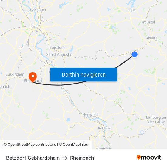 Betzdorf-Gebhardshain to Rheinbach map