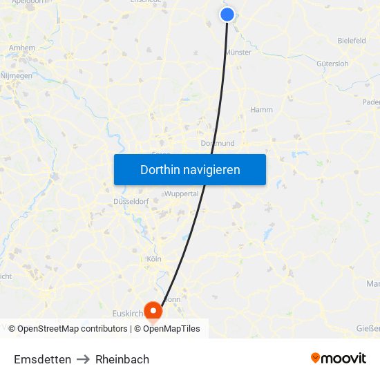 Emsdetten to Rheinbach map