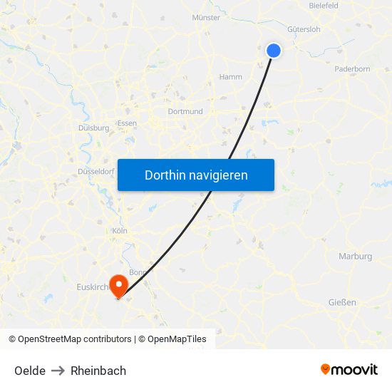 Oelde to Rheinbach map