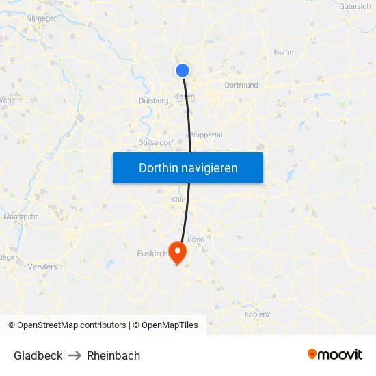 Gladbeck to Rheinbach map