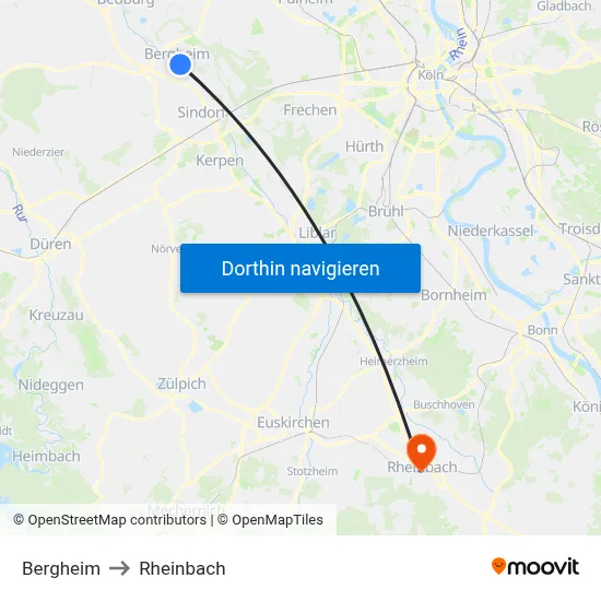 Bergheim to Rheinbach map