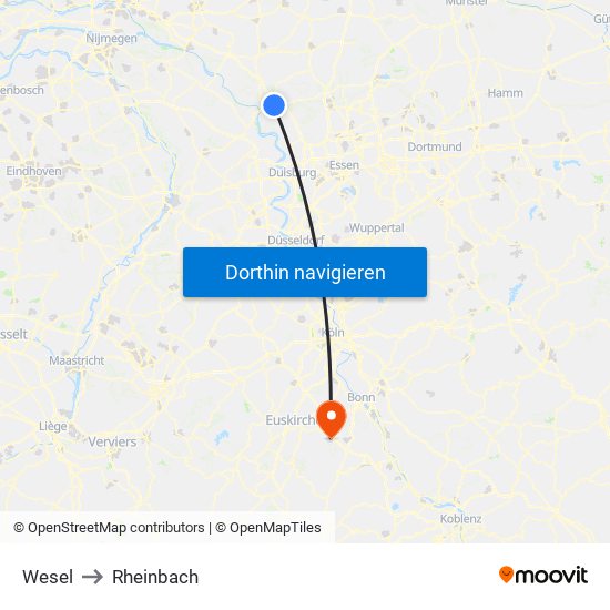 Wesel to Rheinbach map