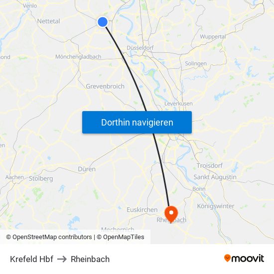 Krefeld Hbf to Rheinbach map