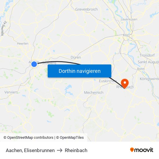 Aachen, Elisenbrunnen to Rheinbach map