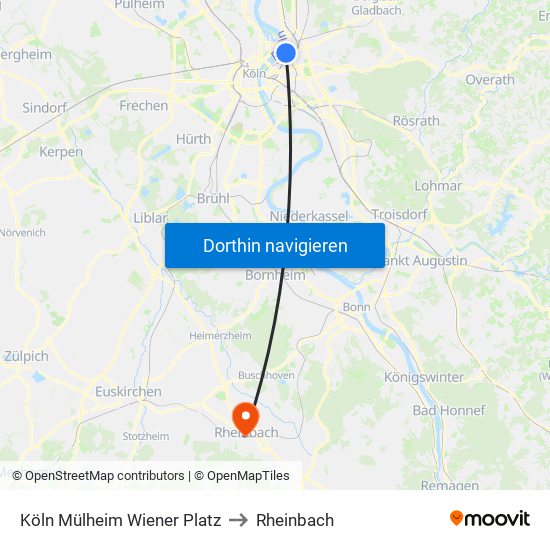 Köln Mülheim Wiener Platz to Rheinbach map