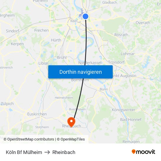 Köln Bf Mülheim to Rheinbach map