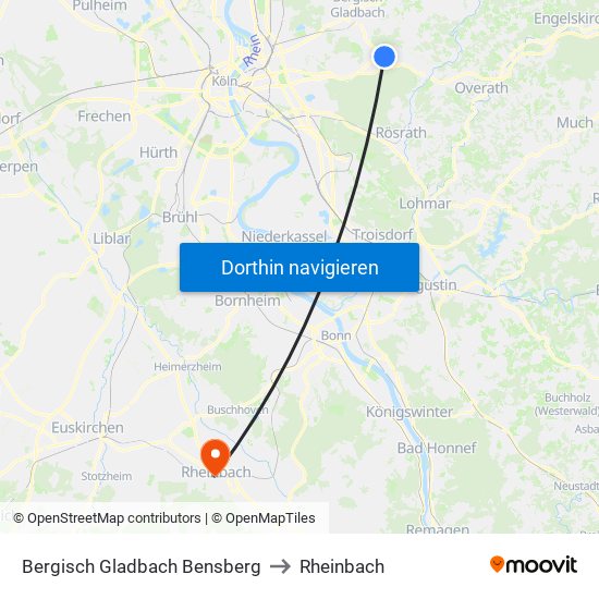 Bergisch Gladbach Bensberg to Rheinbach map