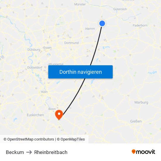 Beckum to Rheinbreitbach map