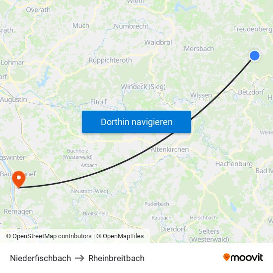 Niederfischbach to Rheinbreitbach map