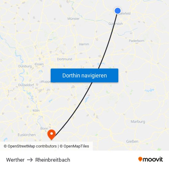 Werther to Rheinbreitbach map