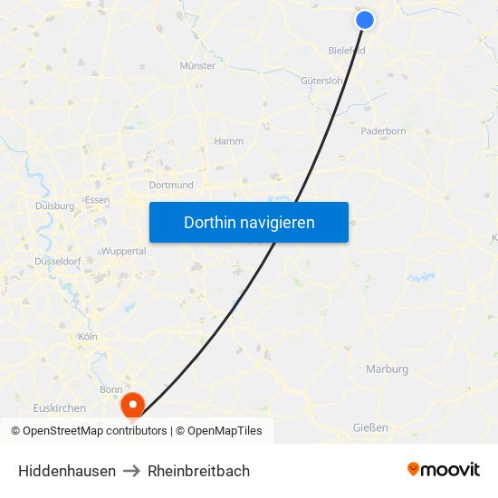 Hiddenhausen to Rheinbreitbach map