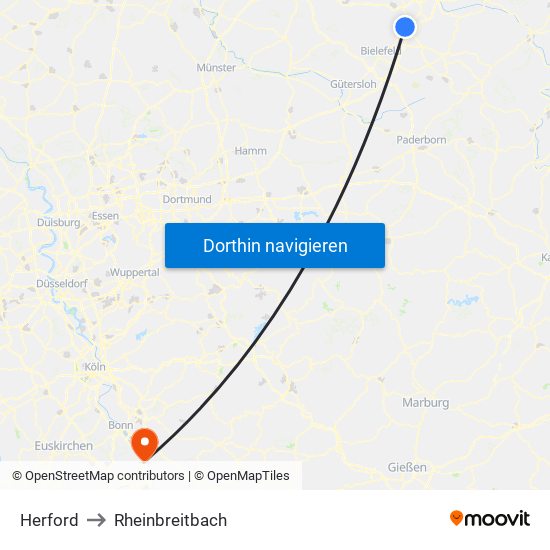 Herford to Rheinbreitbach map