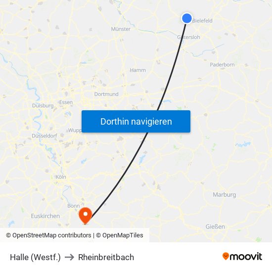 Halle (Westf.) to Rheinbreitbach map