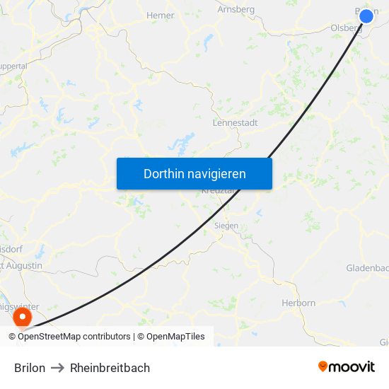 Brilon to Rheinbreitbach map