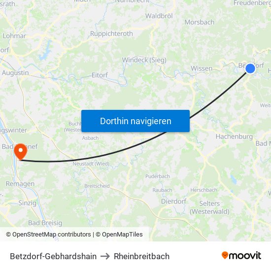 Betzdorf-Gebhardshain to Rheinbreitbach map