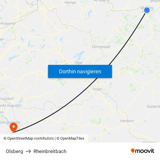 Olsberg to Rheinbreitbach map