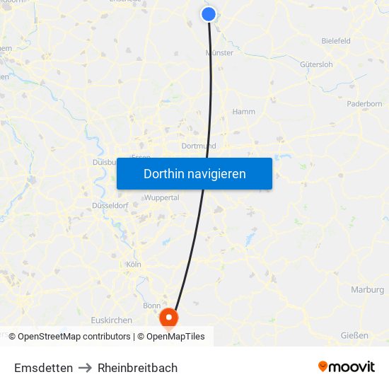 Emsdetten to Rheinbreitbach map