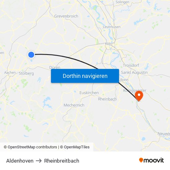 Aldenhoven to Rheinbreitbach map