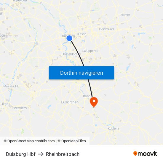 Duisburg Hbf to Rheinbreitbach map