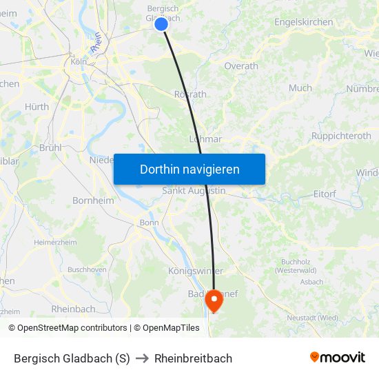 Bergisch Gladbach (S) to Rheinbreitbach map