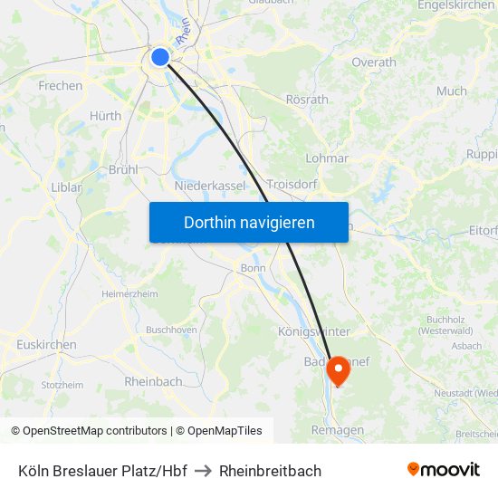 Köln Breslauer Platz/Hbf to Rheinbreitbach map