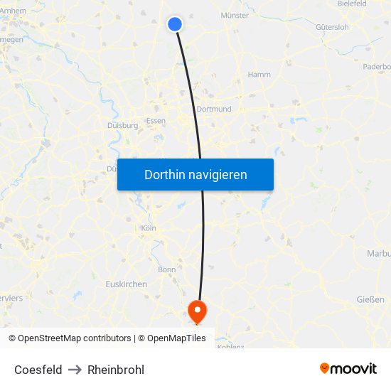 Coesfeld to Rheinbrohl map