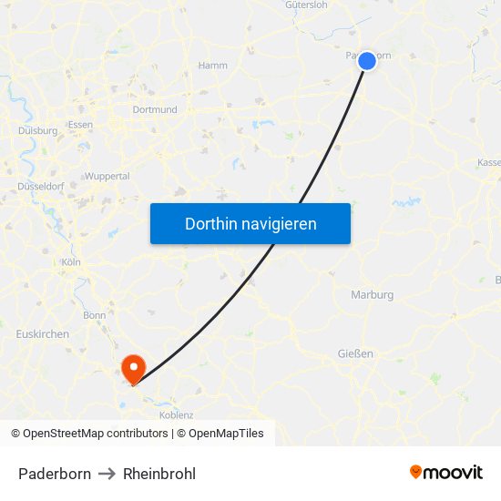 Paderborn to Rheinbrohl map