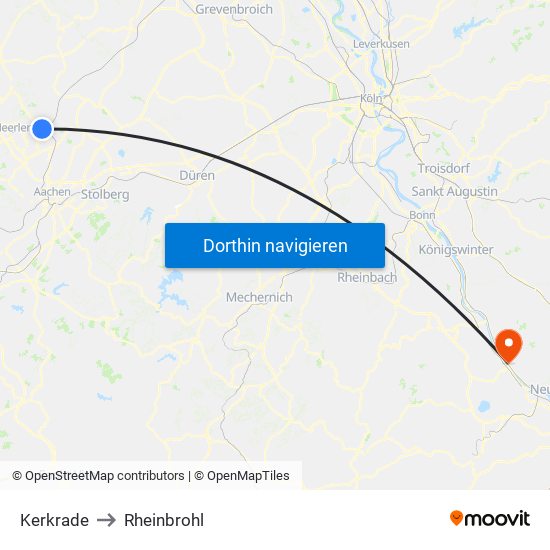 Kerkrade to Rheinbrohl map