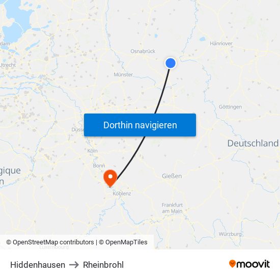Hiddenhausen to Rheinbrohl map