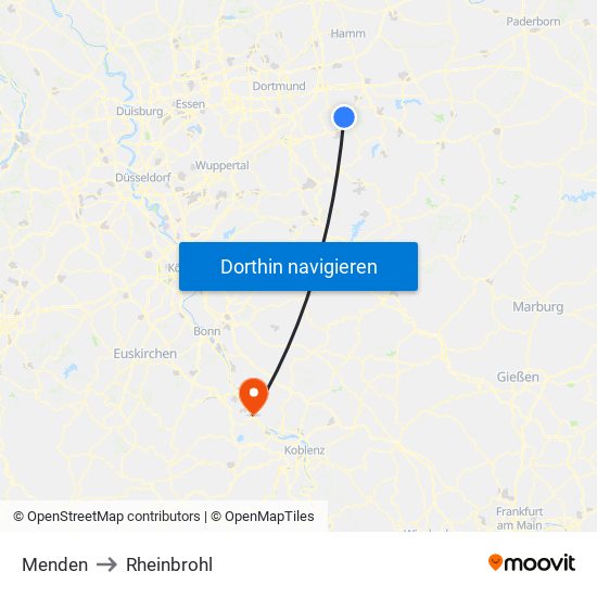 Menden to Rheinbrohl map