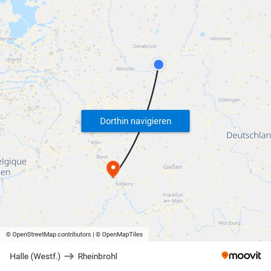 Halle (Westf.) to Rheinbrohl map