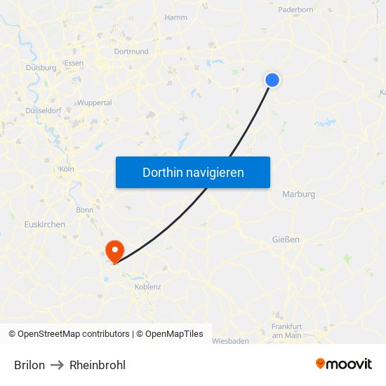 Brilon to Rheinbrohl map