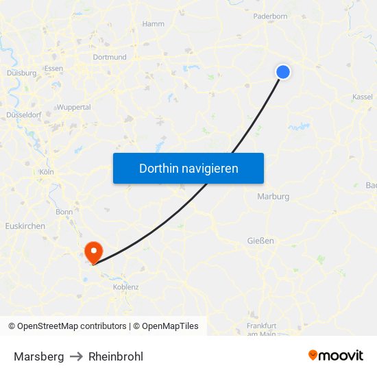 Marsberg to Rheinbrohl map