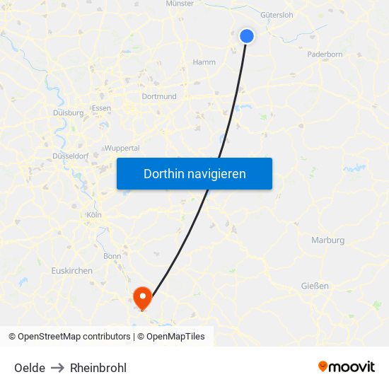 Oelde to Rheinbrohl map