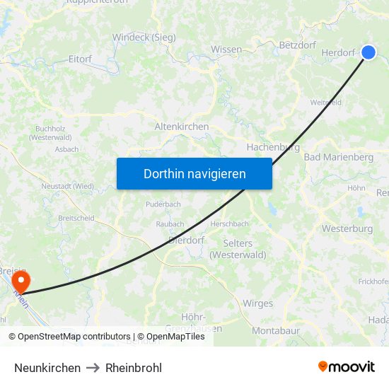 Neunkirchen to Rheinbrohl map