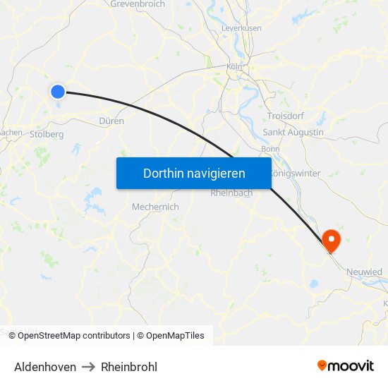 Aldenhoven to Rheinbrohl map