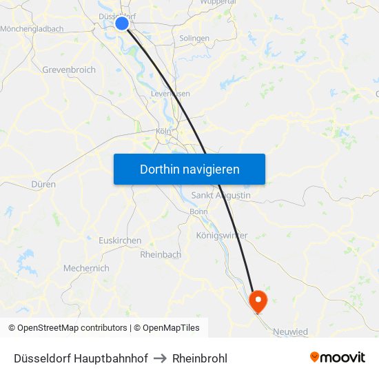 Düsseldorf Hauptbahnhof to Rheinbrohl map