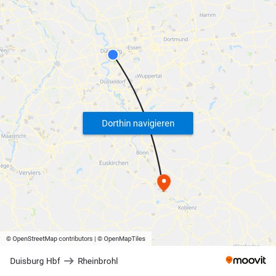 Duisburg Hbf to Rheinbrohl map