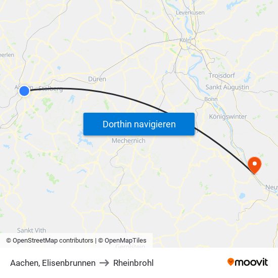 Aachen, Elisenbrunnen to Rheinbrohl map