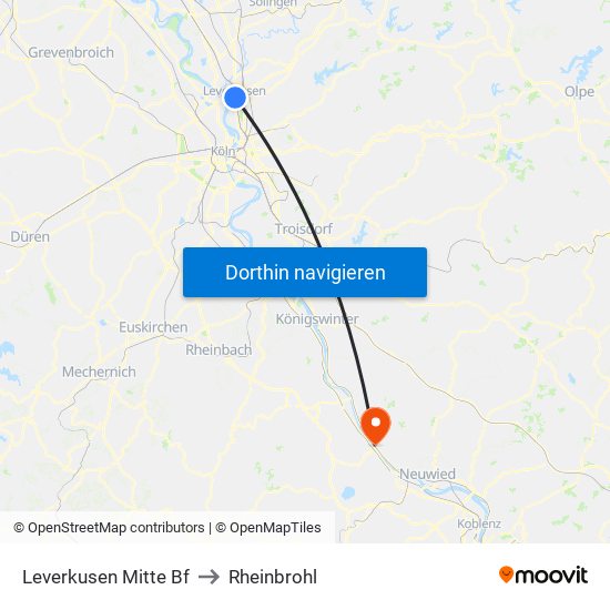Leverkusen Mitte Bf to Rheinbrohl map