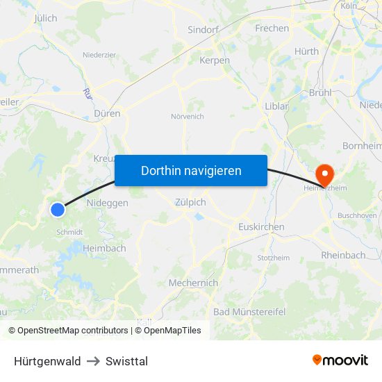 Hürtgenwald to Swisttal map