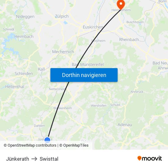 Jünkerath to Swisttal map