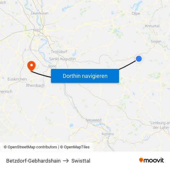 Betzdorf-Gebhardshain to Swisttal map