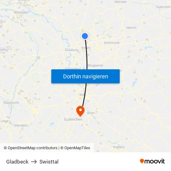 Gladbeck to Swisttal map