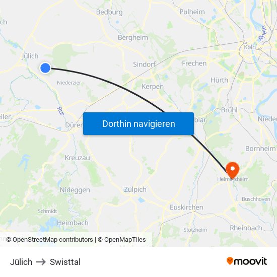 Jülich to Swisttal map