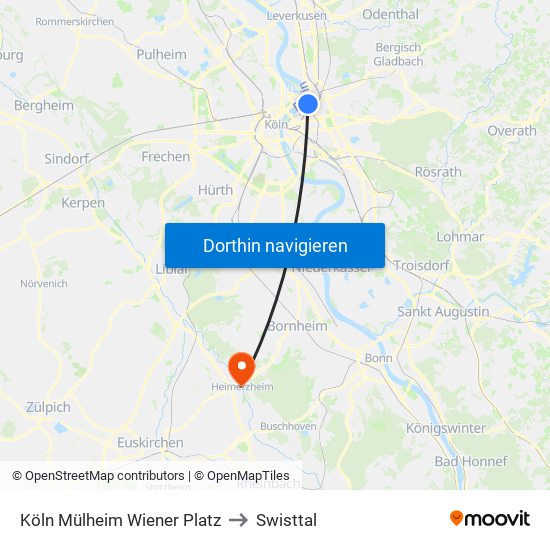 Köln Mülheim Wiener Platz to Swisttal map