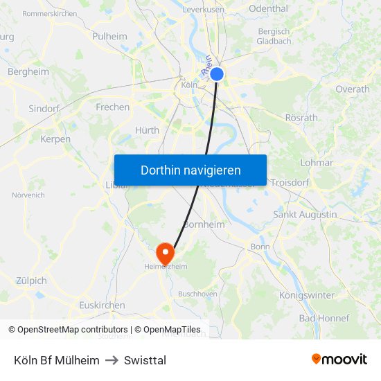 Köln Bf Mülheim to Swisttal map