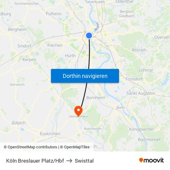 Köln Breslauer Platz/Hbf to Swisttal map