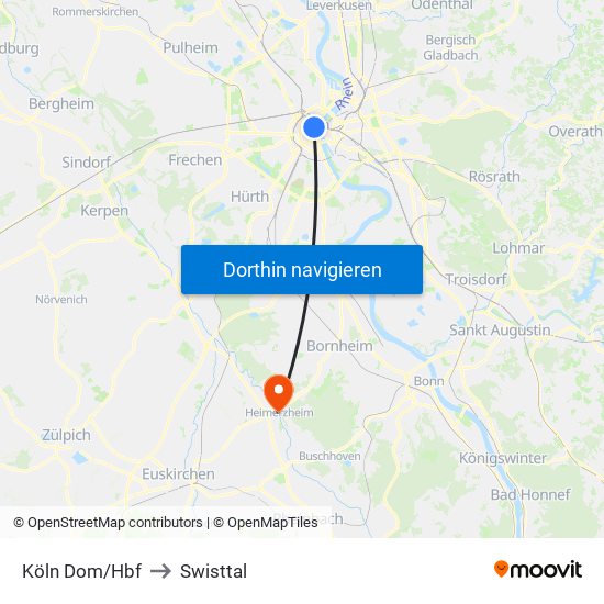 Köln Dom/Hbf to Swisttal map